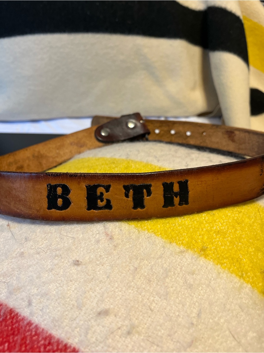 Vintage western Personalized Brown Leather Belt with Black Lettering - 'BETH'